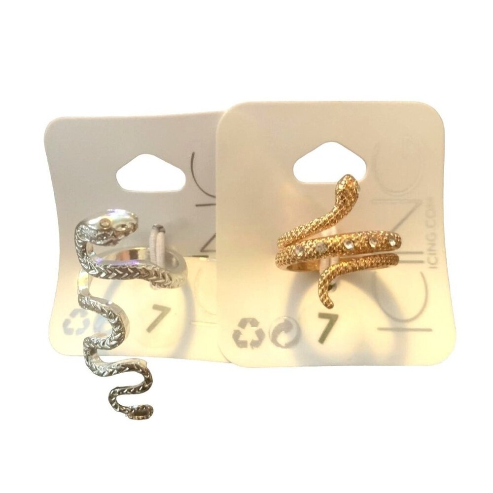 ICING new Snake design rings Sze 7 Silver and gold toned